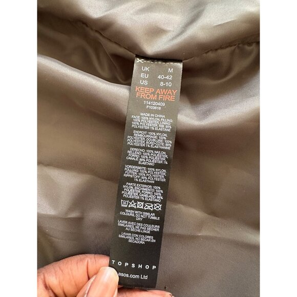 Topshop Quilted Oversized Bomber Liner Jacket  Charcoal Green Mob Wife 8-10 - Picture 9 of 13